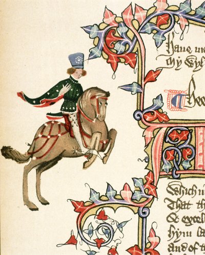 The Squire (detail) from The Canterbury Tales, by Geoffrey Chaucer, Ellesmere Manuscript, facsimile edition, 1911 by English School